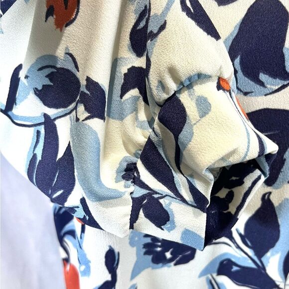 Boutique white blue and rust floral print midi shift dress size medium - Picture 3 of 6